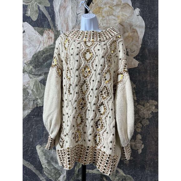 New Free People Gilded Cable Embellished Sweater size S - Picture 7 of 11